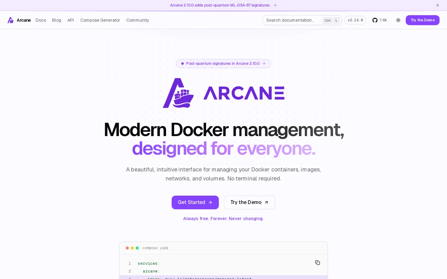 Arcane getarcane.app Arcane is a developer resource for coding, documentation, communities, security research, or software tools. ↗ Homepage screenshot