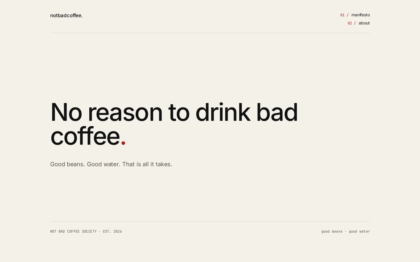 Not Bad Coffee Homepage screenshot