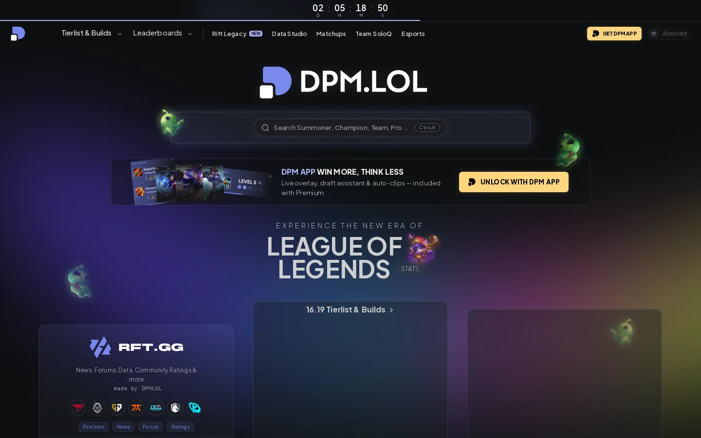 DPM.LOL Homepage screenshot