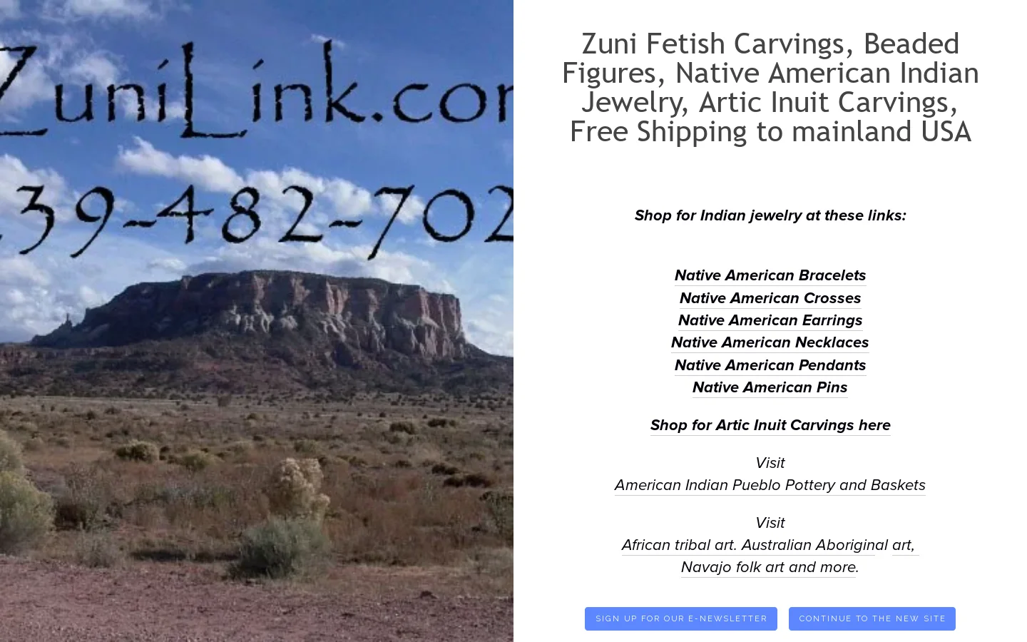 Find Zuni fetishes, Inuit carvings, Native American jewelry Homepage screenshot