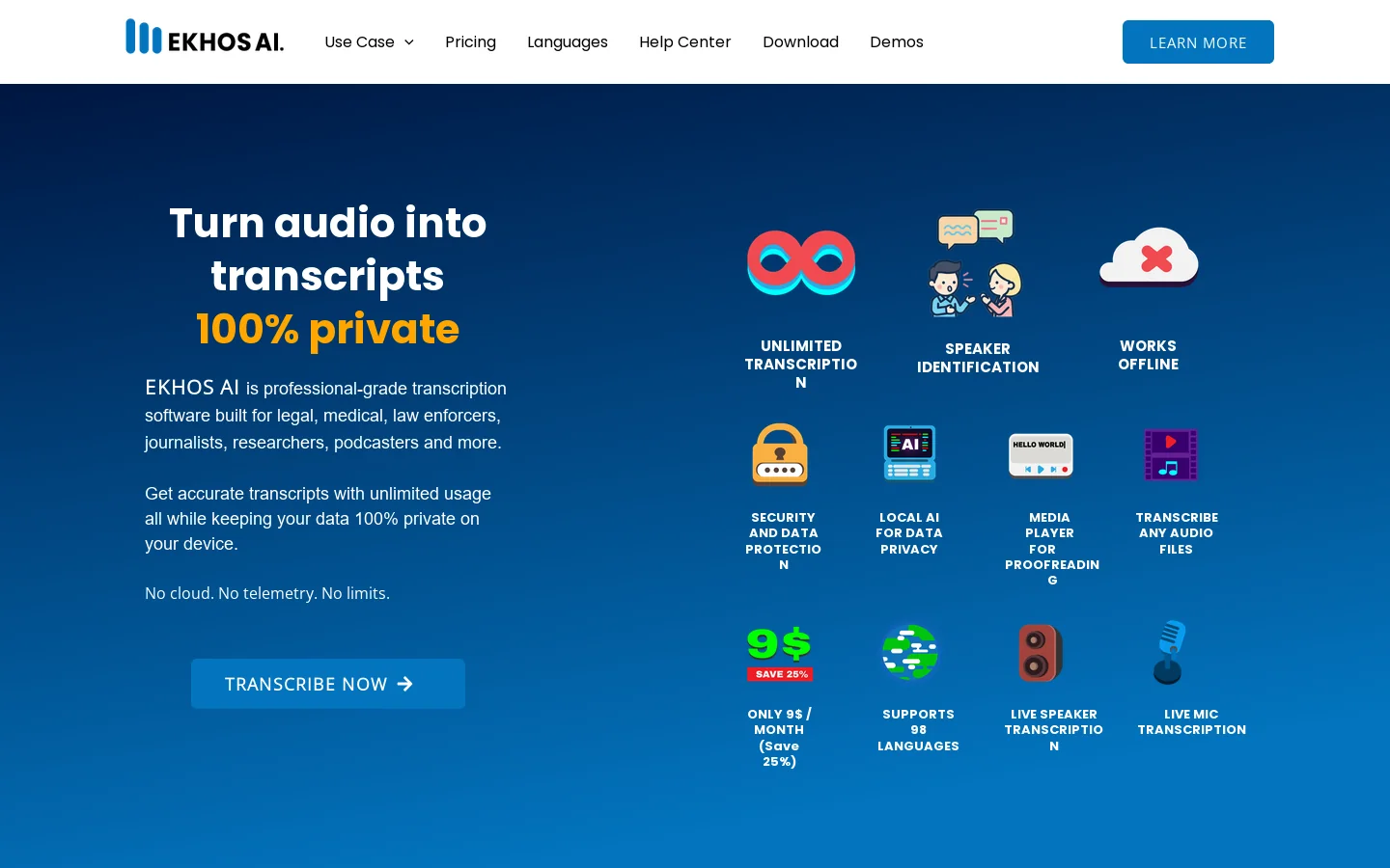 EKHOS AI Homepage screenshot