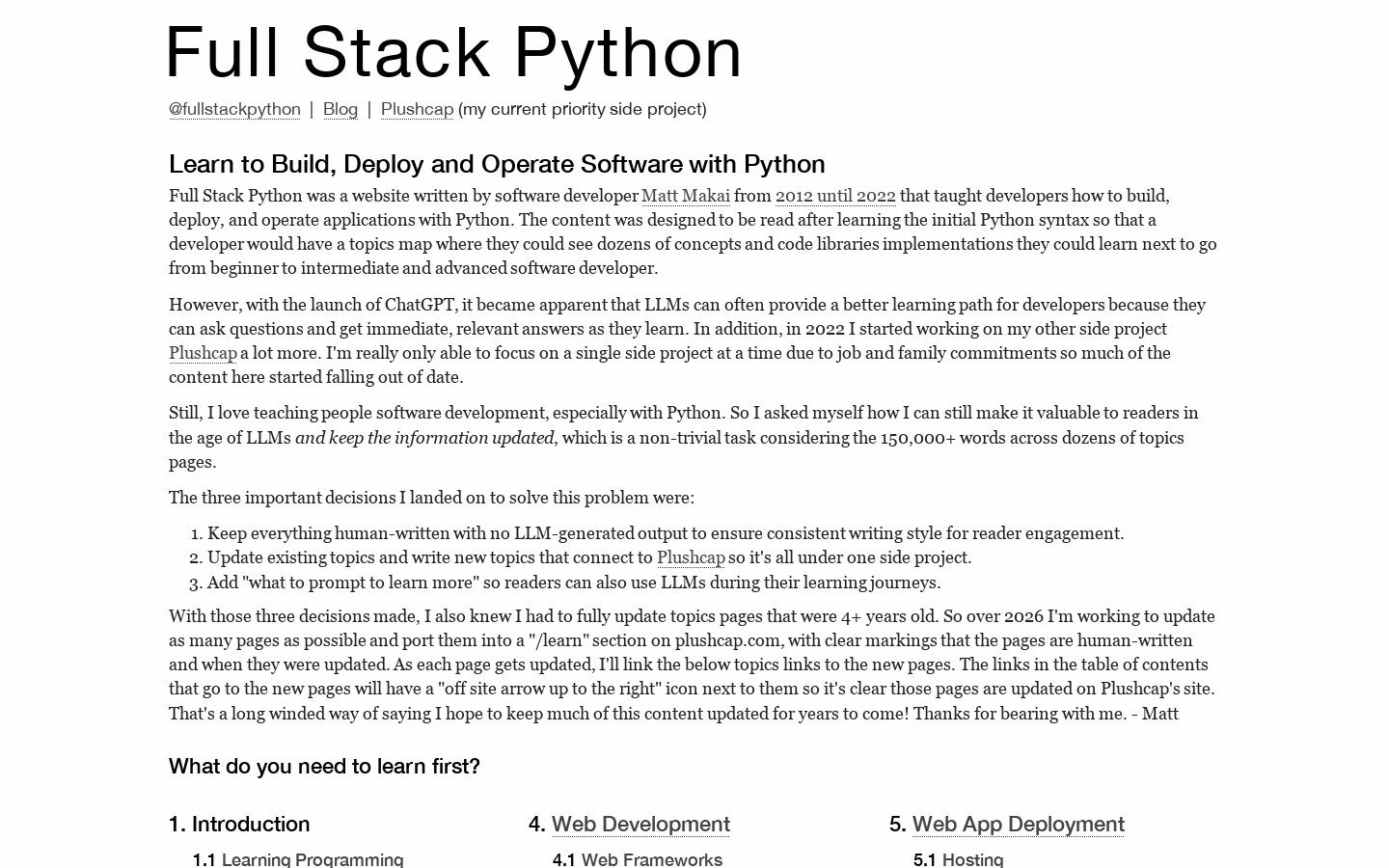 Full Stack Python Homepage screenshot