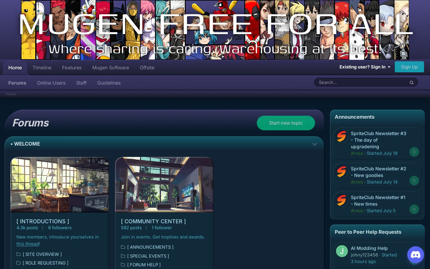 Mugen Free For All Homepage screenshot