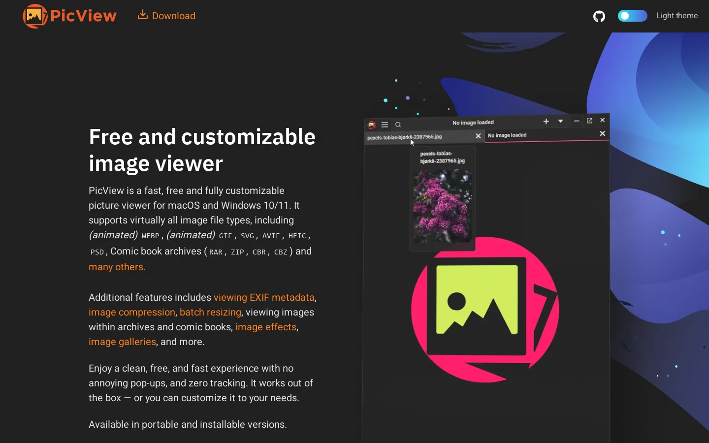 PicView Homepage screenshot