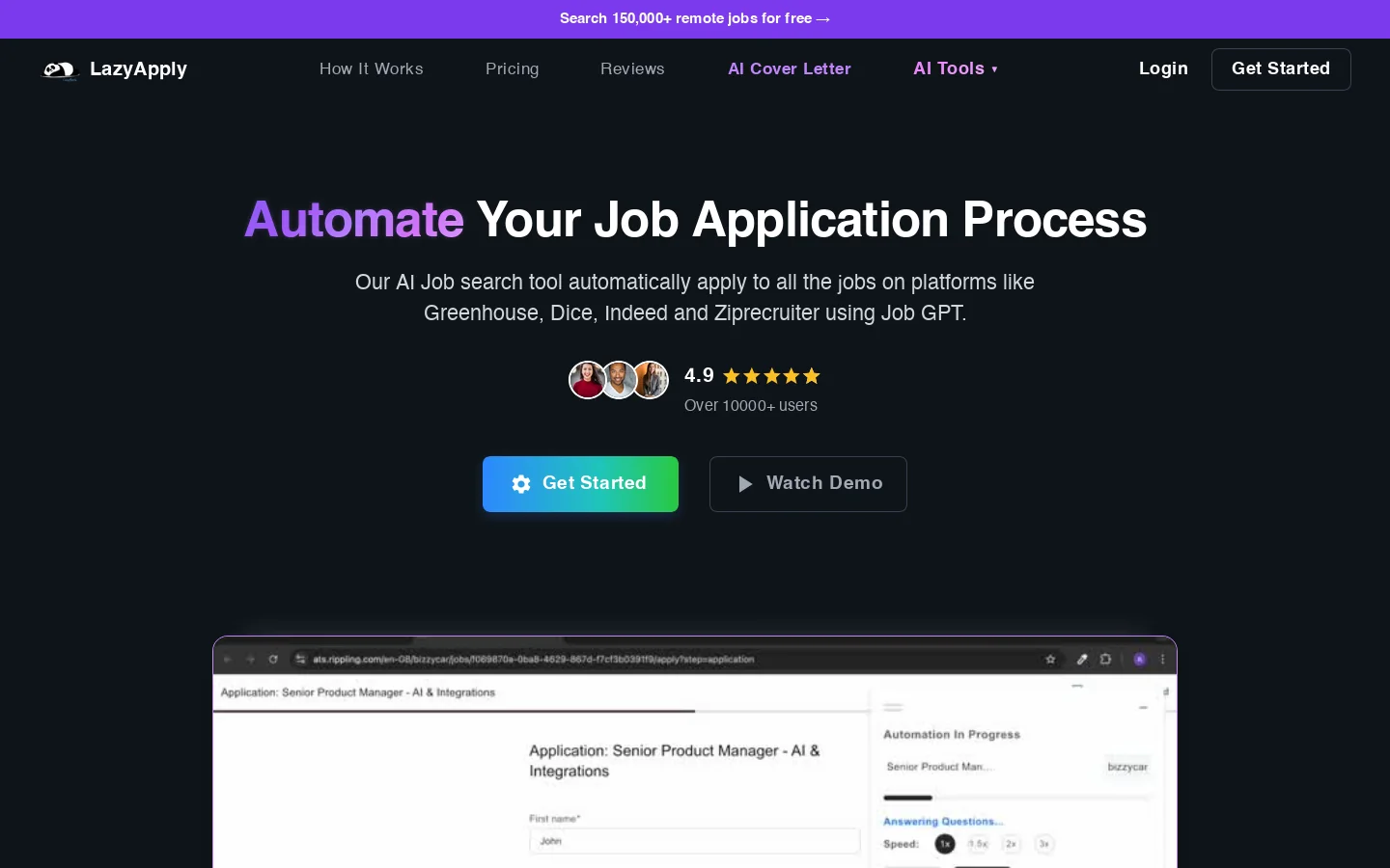 LazyApply Homepage screenshot