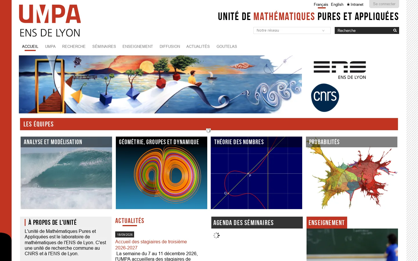 Accueil — Unité de mathématiques pures et appliquées de l'ENS de Lyon Homepage screenshot