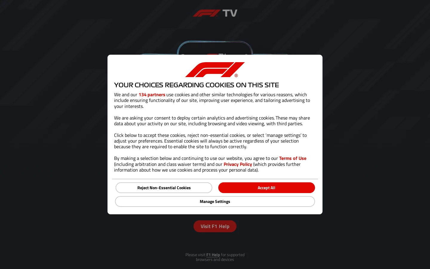 F1 TV Homepage screenshot