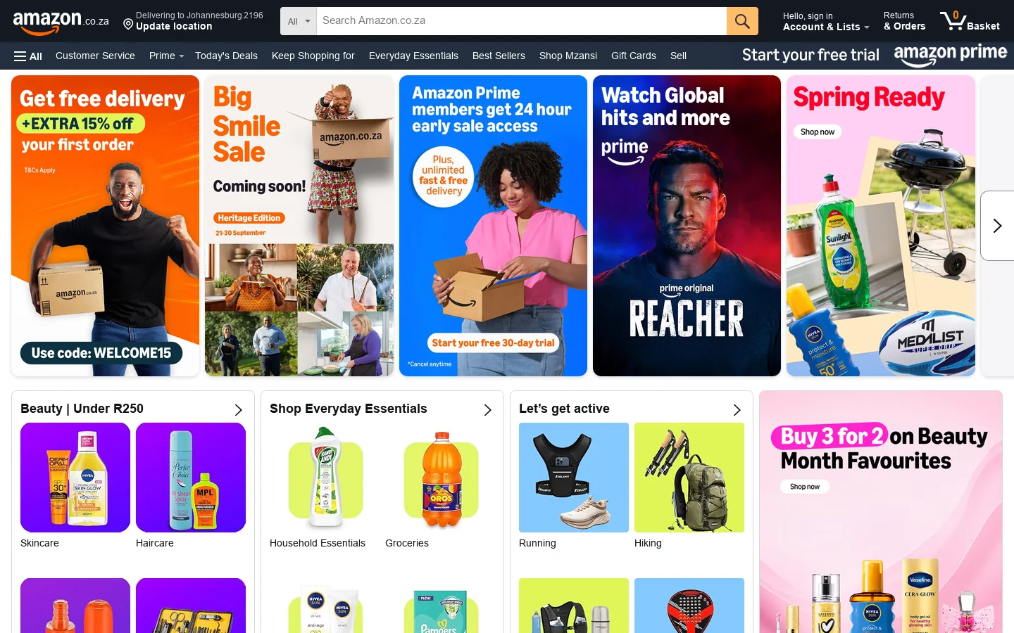 Amazon.co.za Homepage screenshot