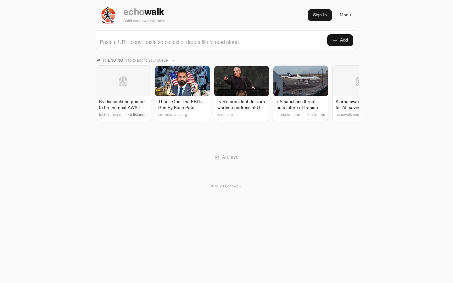 Echowalk Homepage screenshot