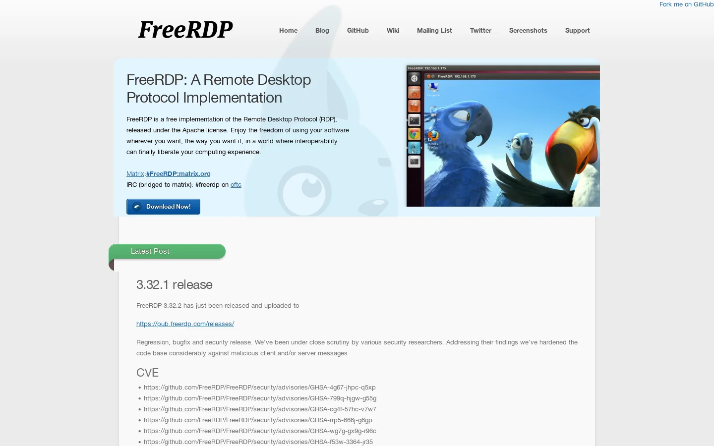 FreeRDP Homepage screenshot