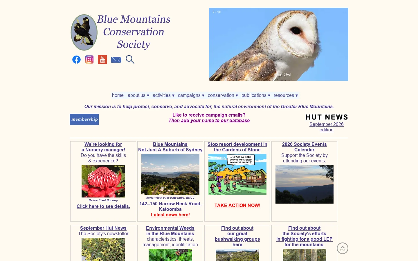 Blue Mountains Conservation Society Inc Homepage screenshot