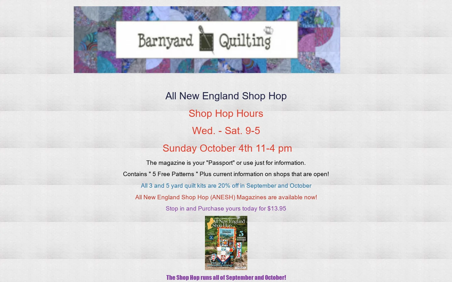 Barnyard Quilting Homepage screenshot