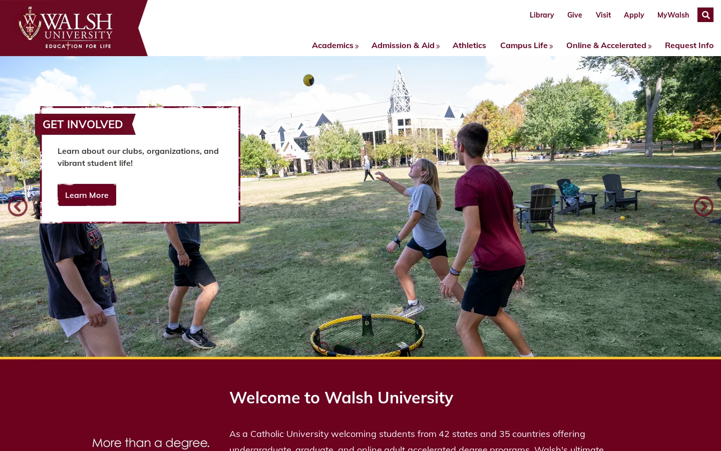 Welcome to Walsh University Homepage screenshot
