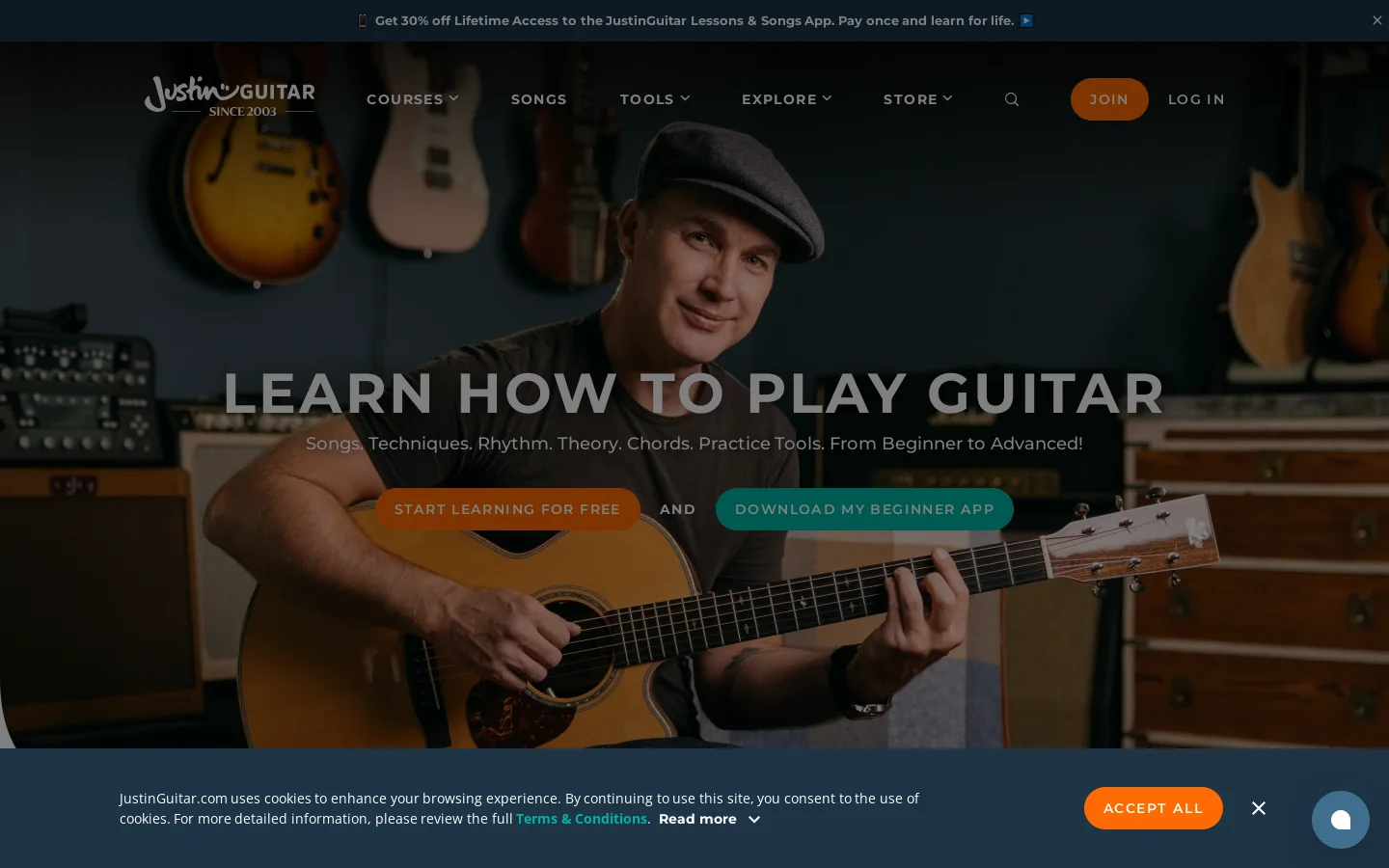 JustinGuitar.com Homepage screenshot