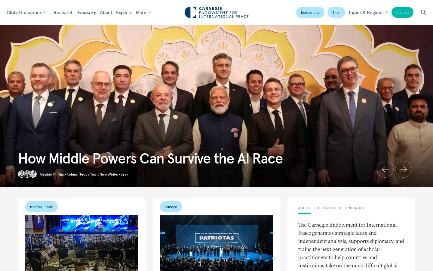 Carnegie Endowment for International Peace Homepage screenshot
