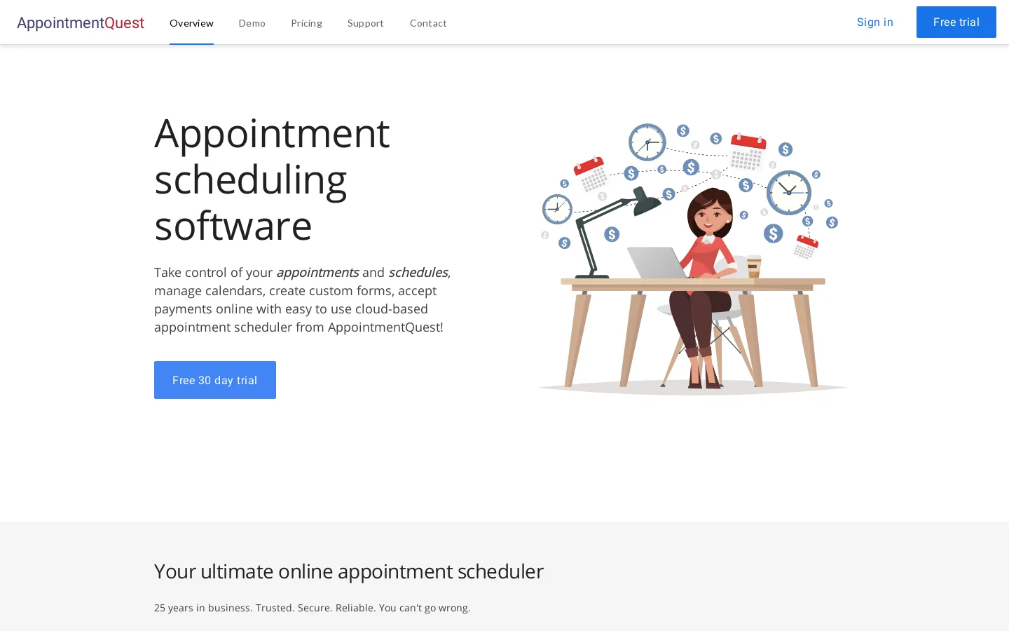AppointmentQuest Online Appointment Scheduling Software Homepage screenshot