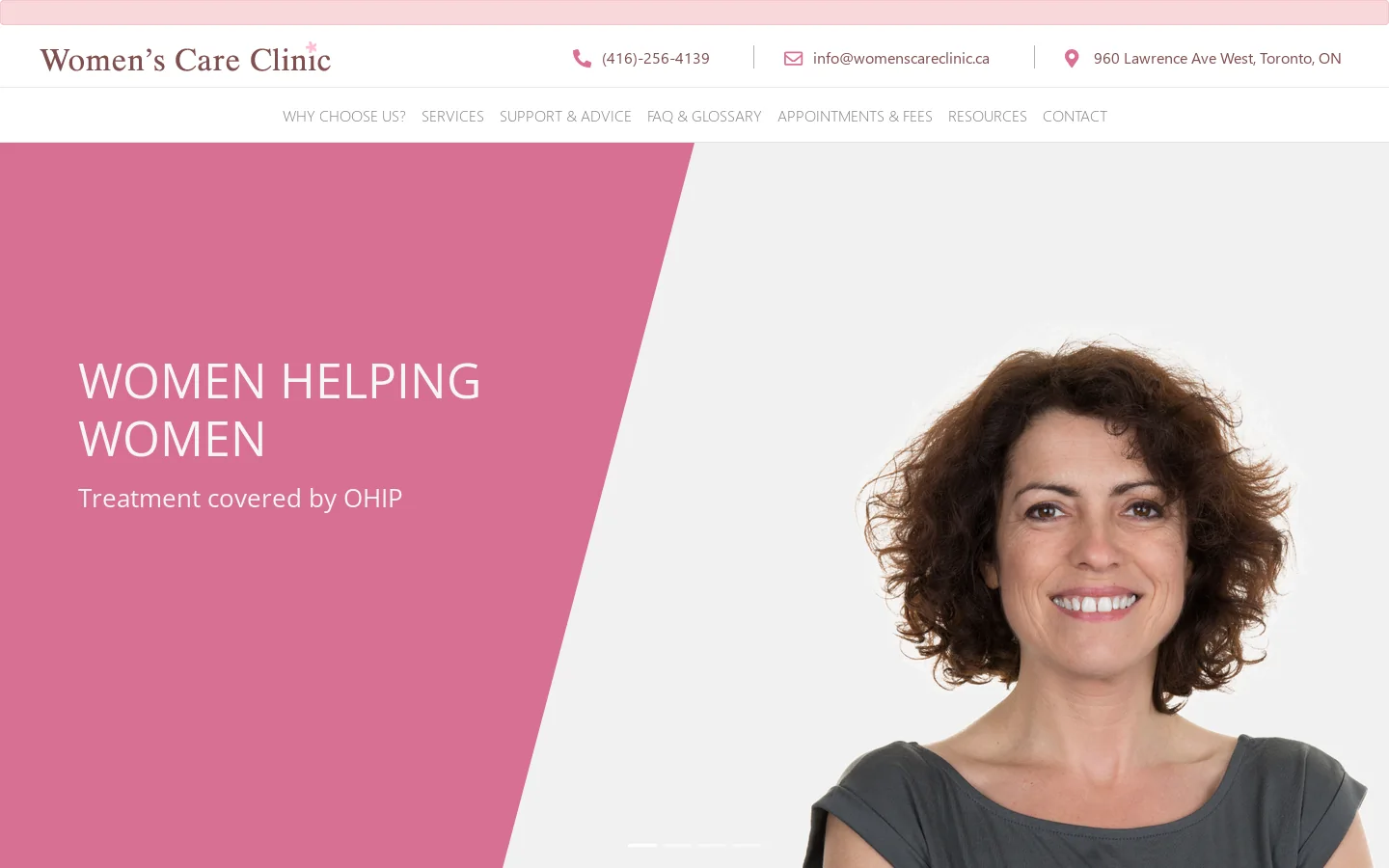 Women's Care Clinic Homepage screenshot