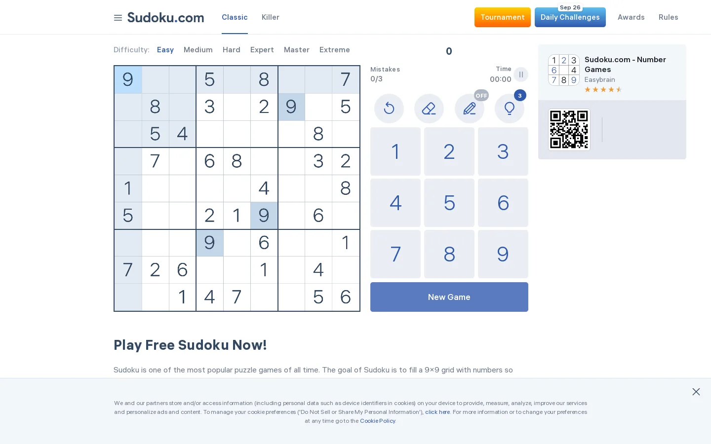Play Free Sudoku online - solve web sudoku puzzles Homepage screenshot