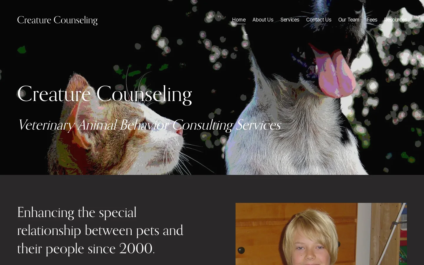 Creature Counseling Homepage screenshot