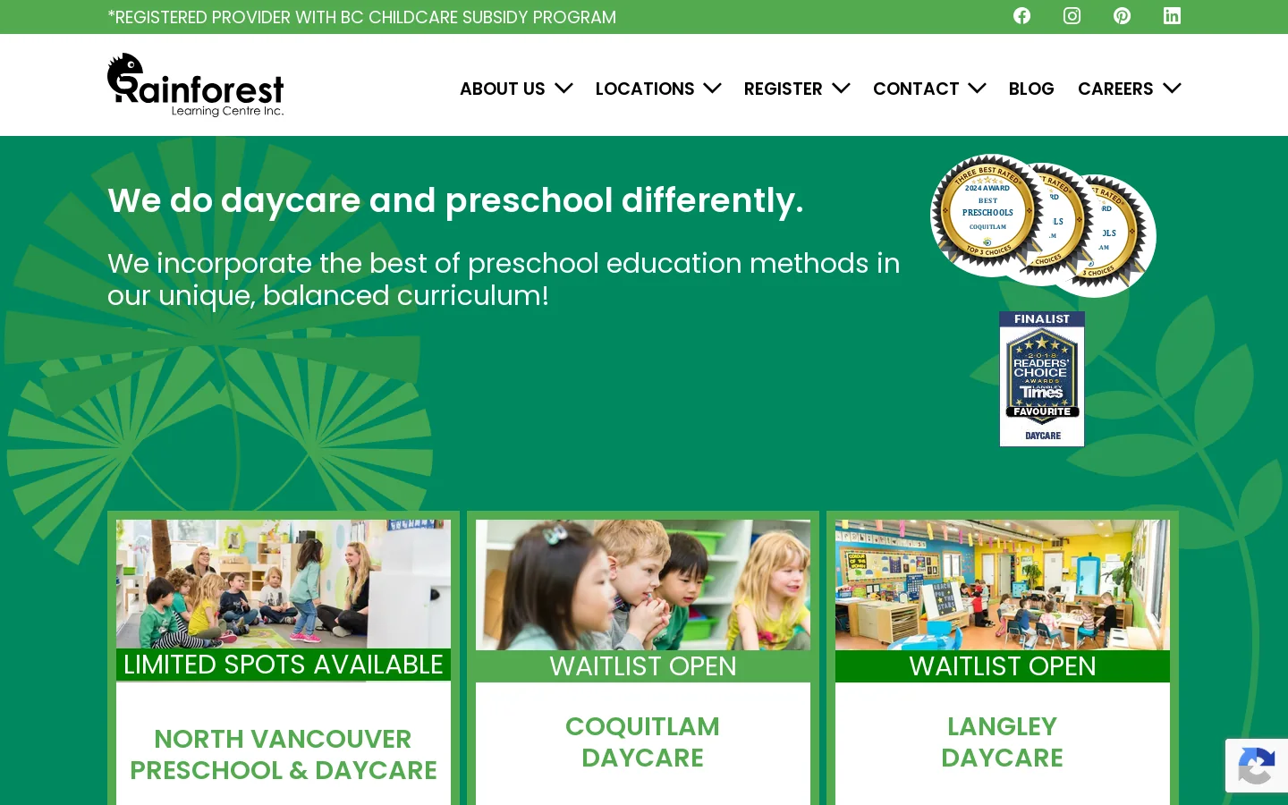 Daycare & Preschool in North Vancouver, Coquitlam, Langley Homepage screenshot