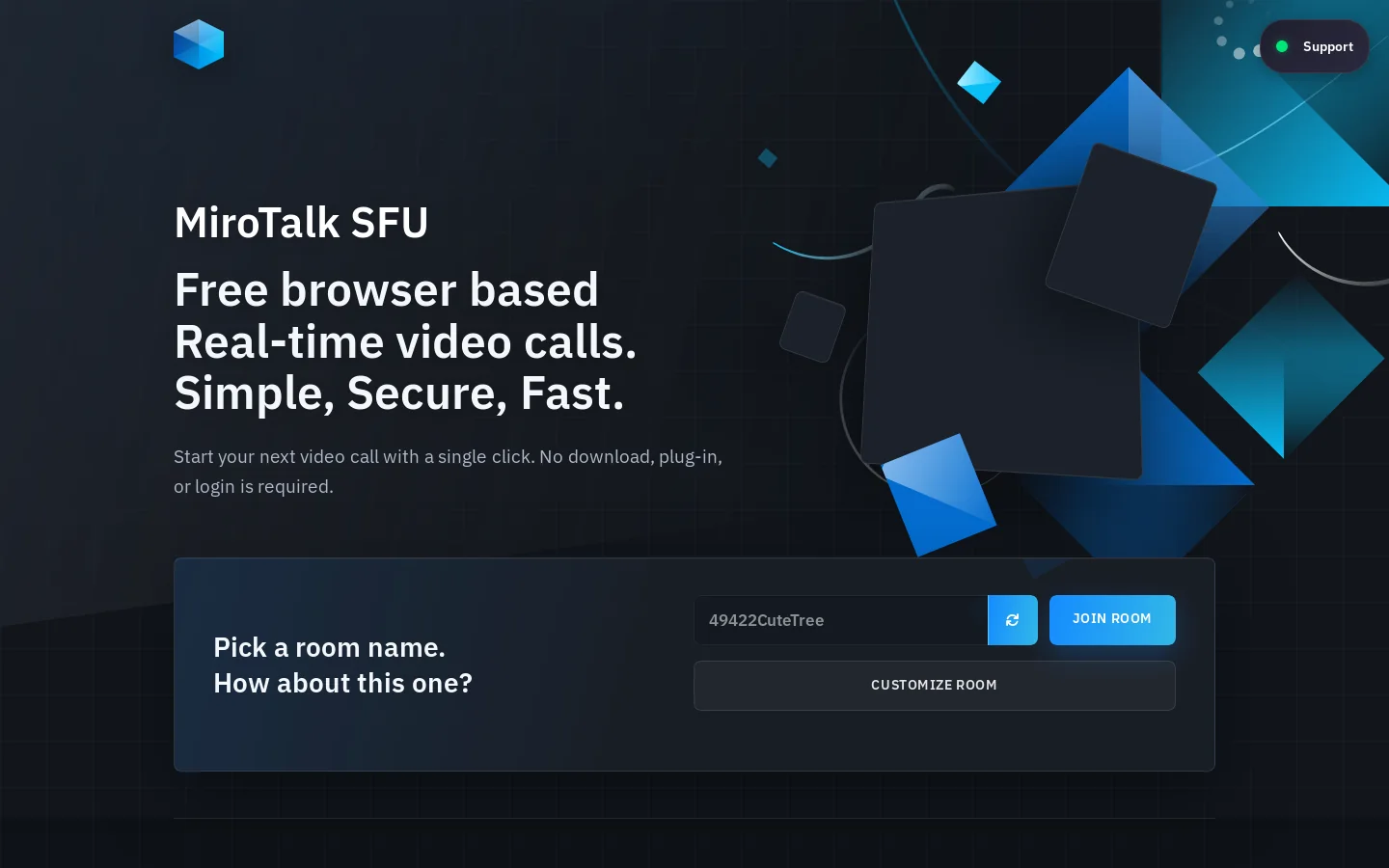 MiroTalk SFU - Open Source WebRTC Video Conferencing Homepage screenshot