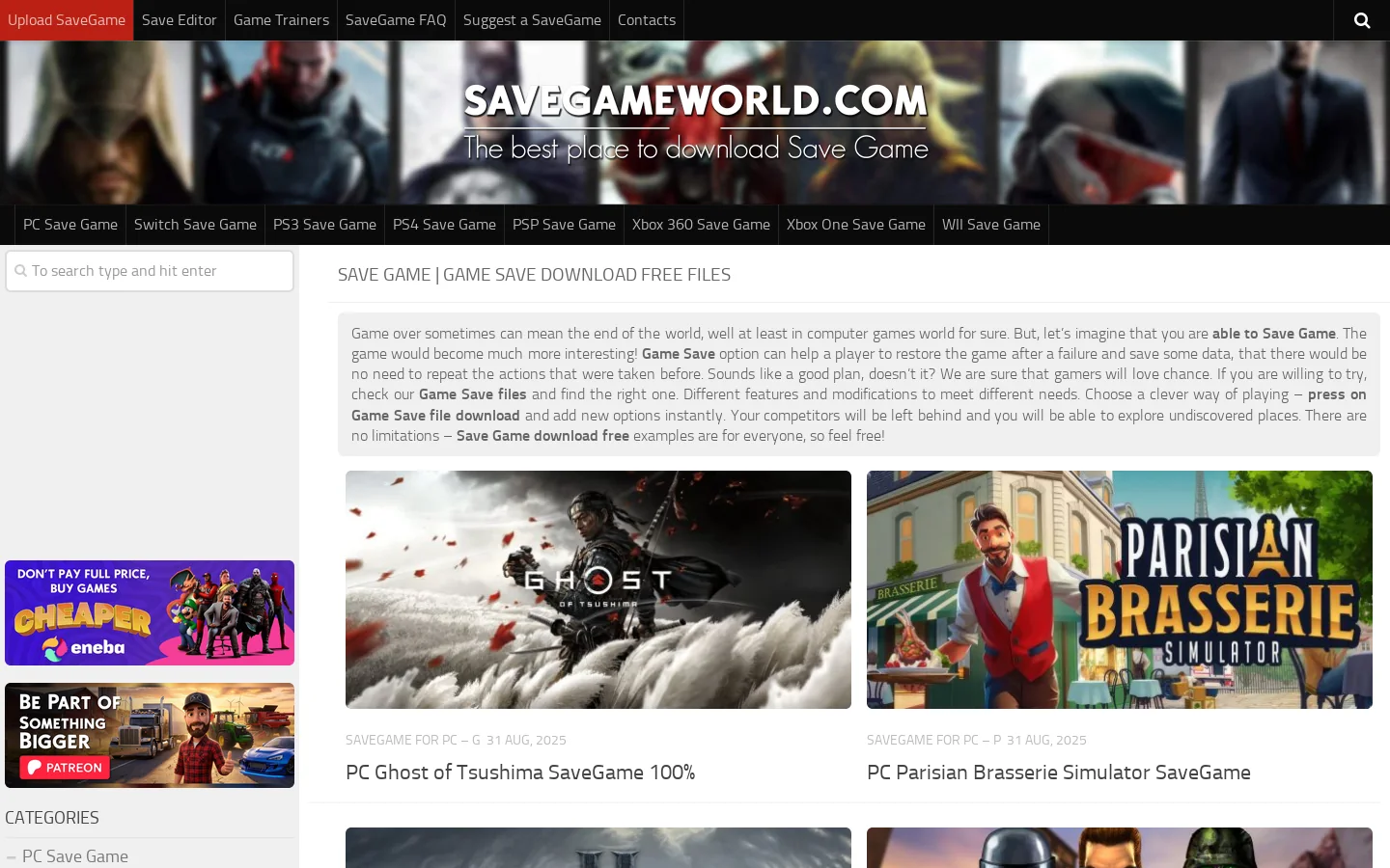 Save Game | Game Save Download free Save Files Homepage screenshot