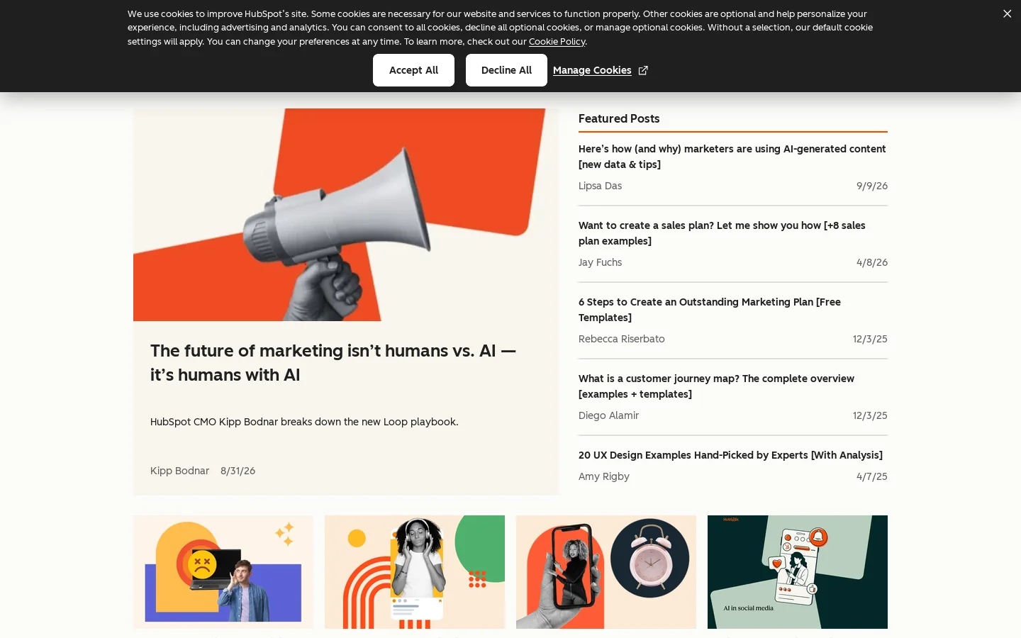 HubSpot Blog | Marketing, Sales, Agency, and Customer Success Content Homepage screenshot