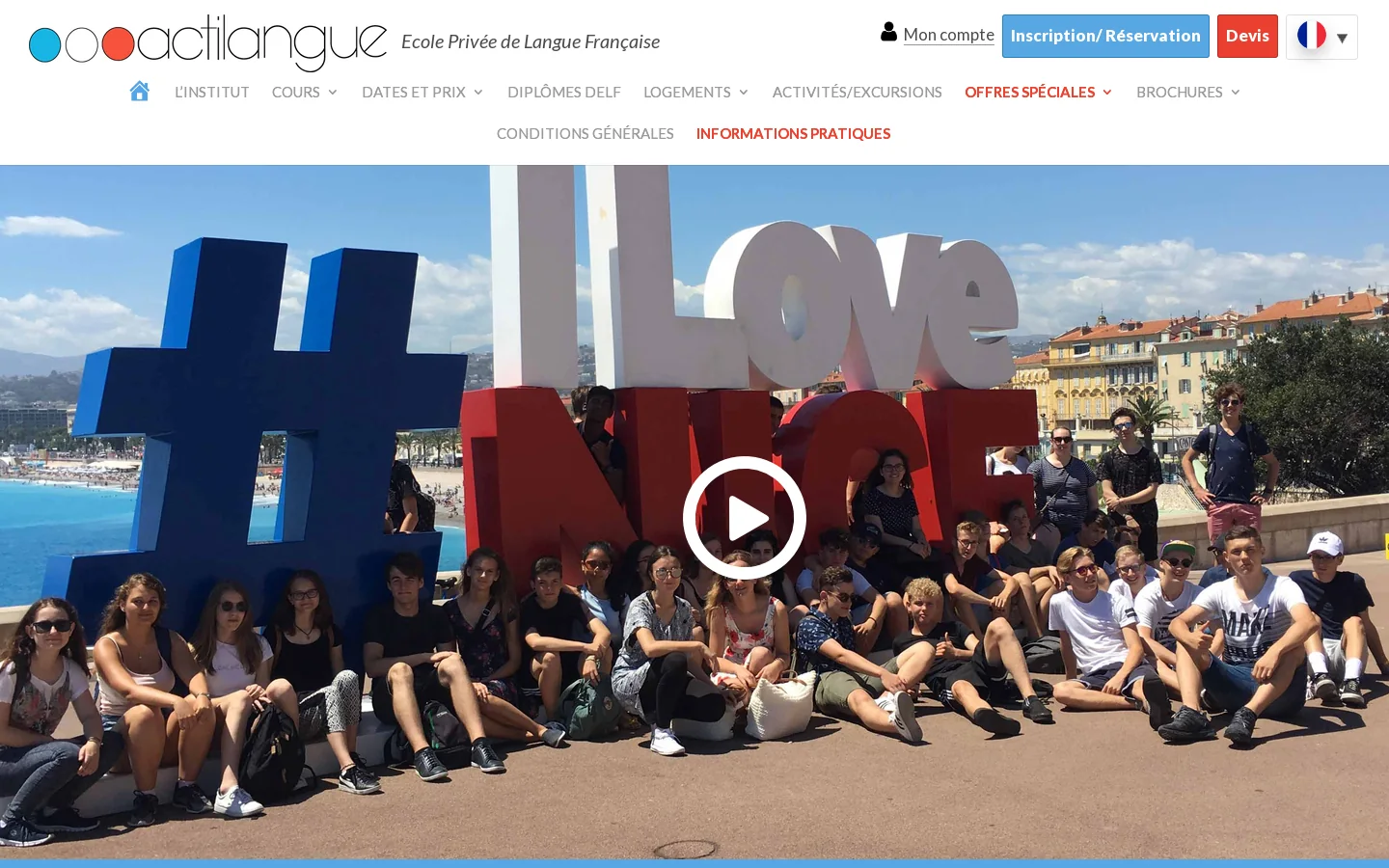 School of French Actilangue in Nice in France | FLE French Language Course on the Coast Homepage screenshot