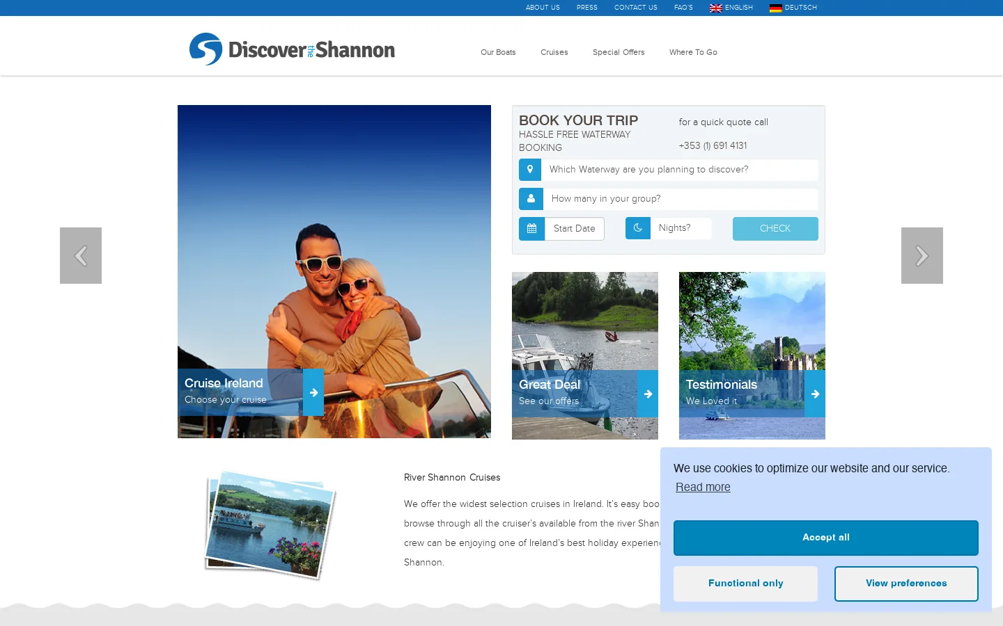 Shannon cruises | Shannon boat hire | Boating Holiday Ireland Homepage screenshot