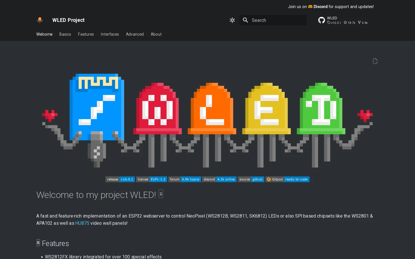 Welcome to WLED - WLED Project Homepage screenshot