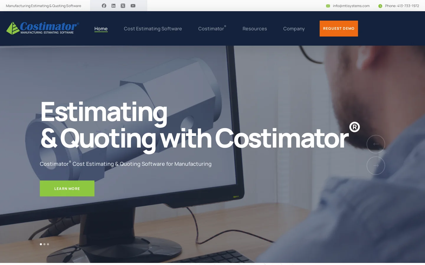 Manufacturing Estimating and Quoting Software | Costimator® MTI Systems Homepage screenshot