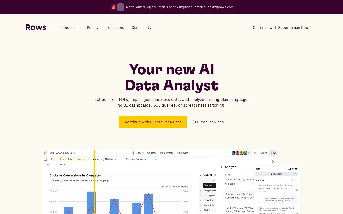 Rows Homepage screenshot