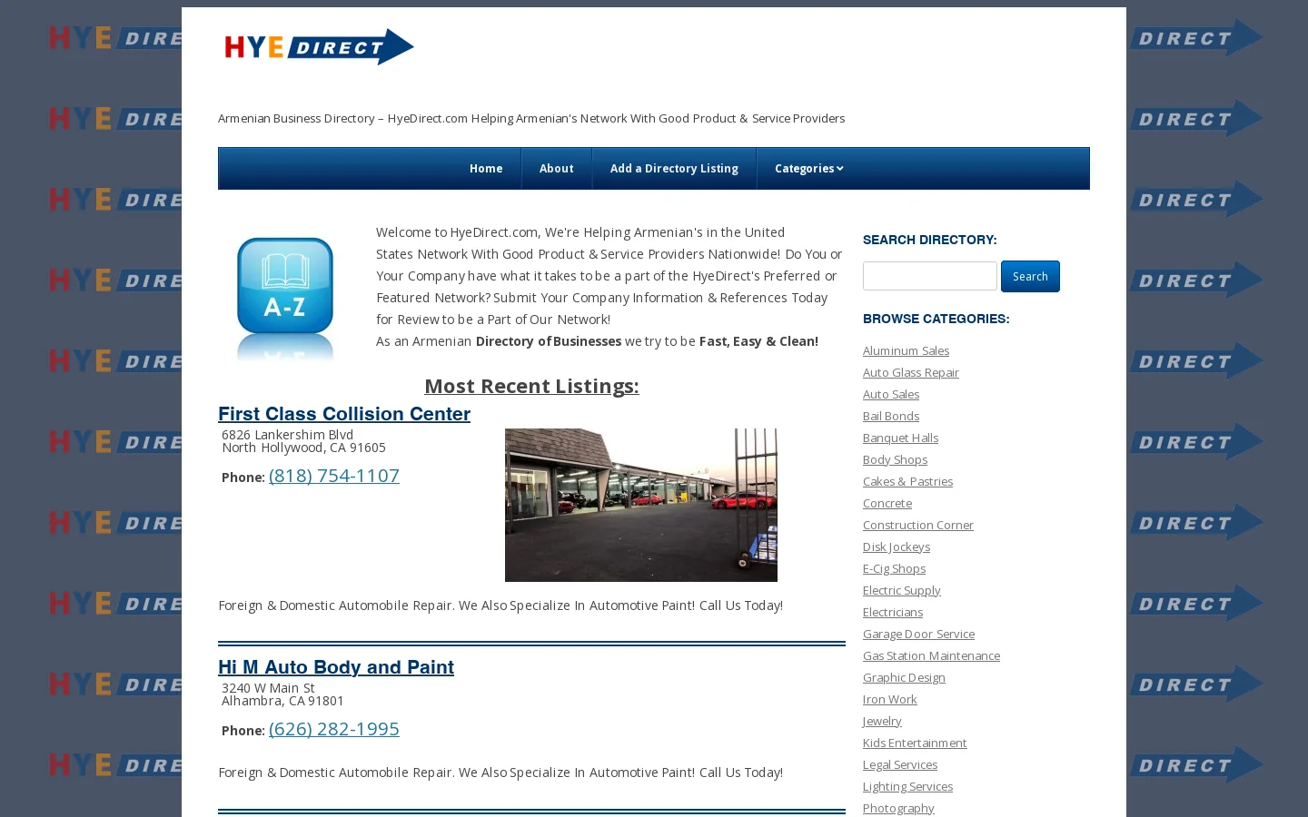 HyeDirect Homepage screenshot