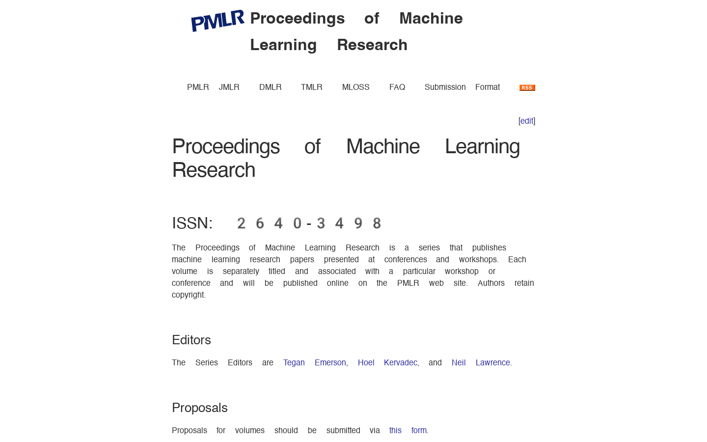 Proceedings of Machine Learning Research Homepage screenshot