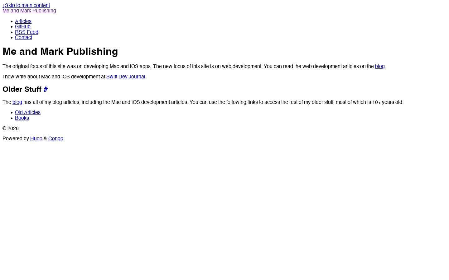 Me and Mark Publishing Homepage screenshot