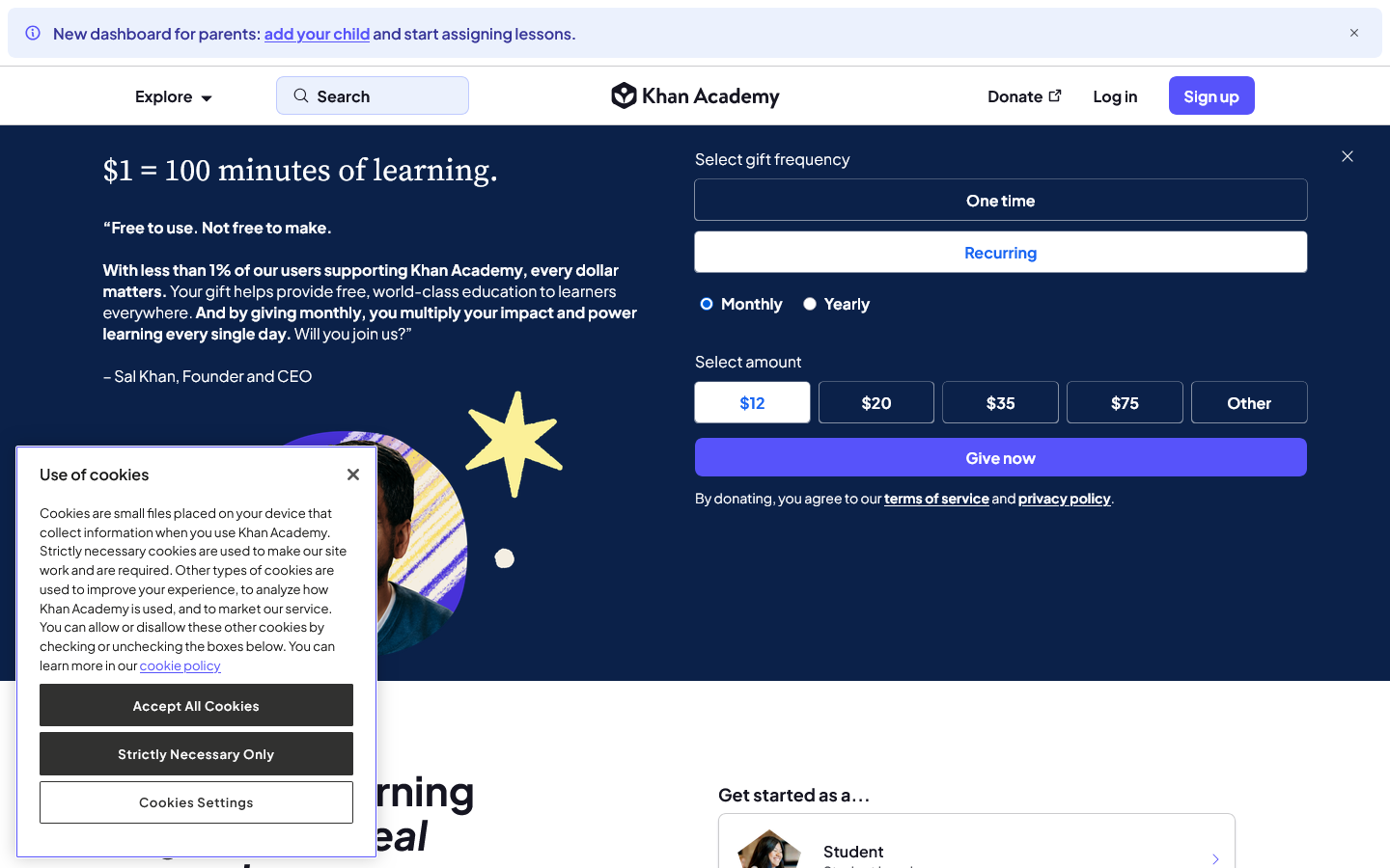 Khan Academy Homepage screenshot