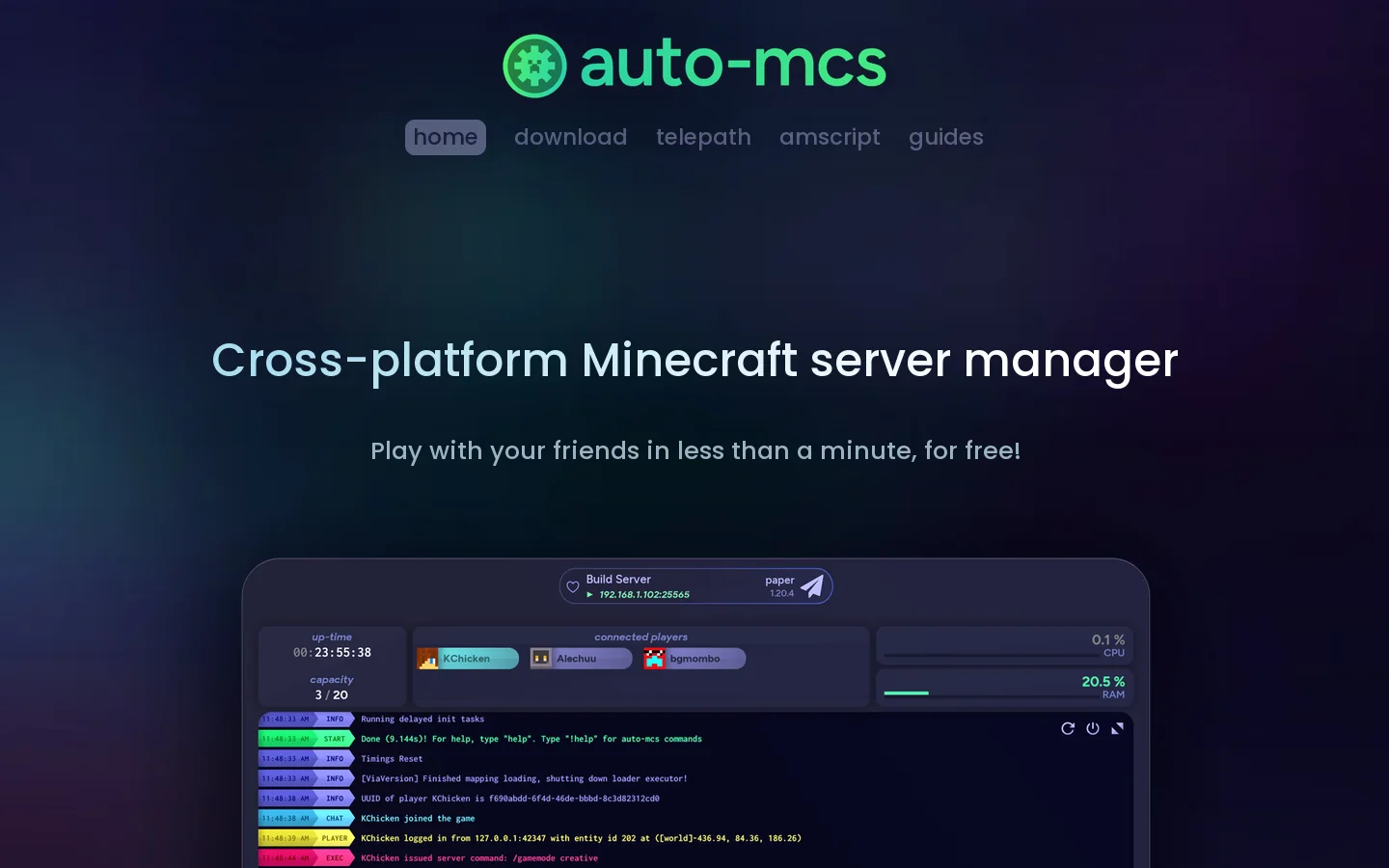 auto-mcs Homepage screenshot
