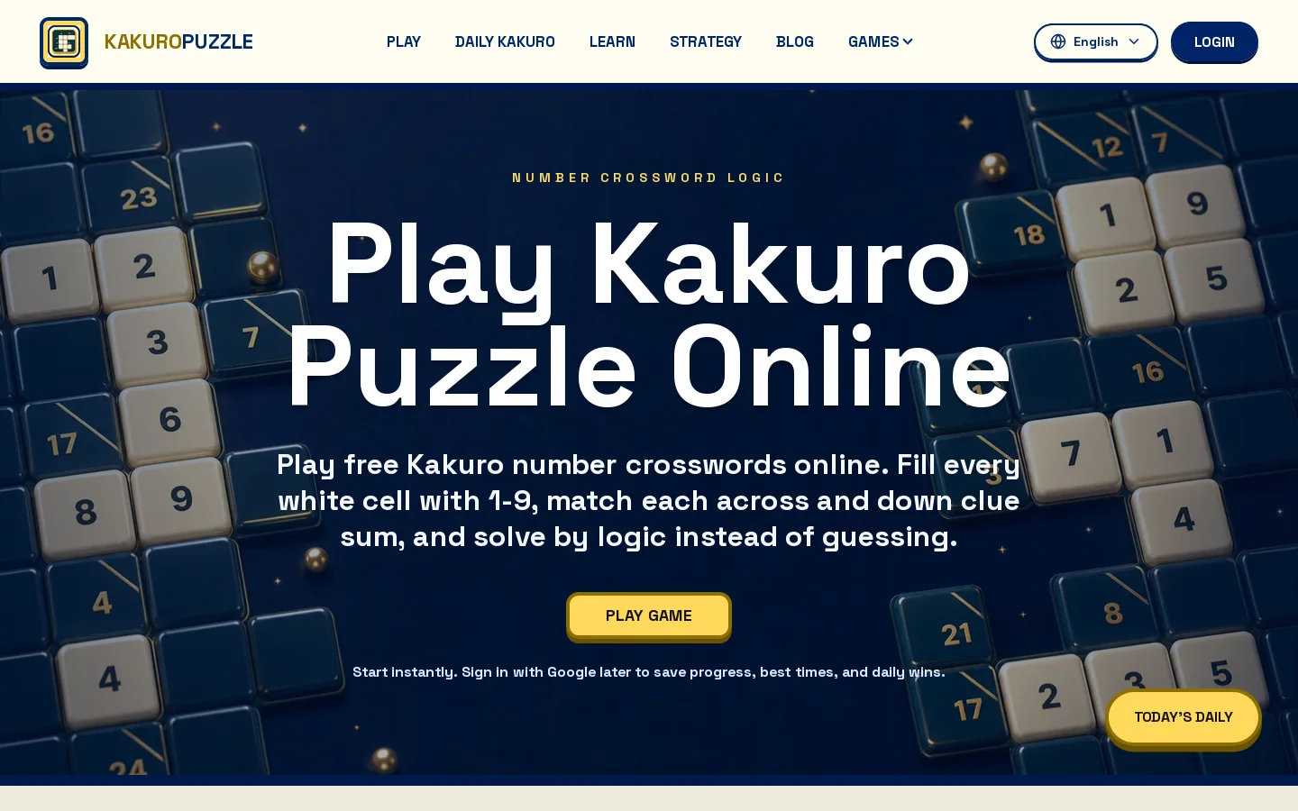 Kakuro Puzzle Homepage screenshot