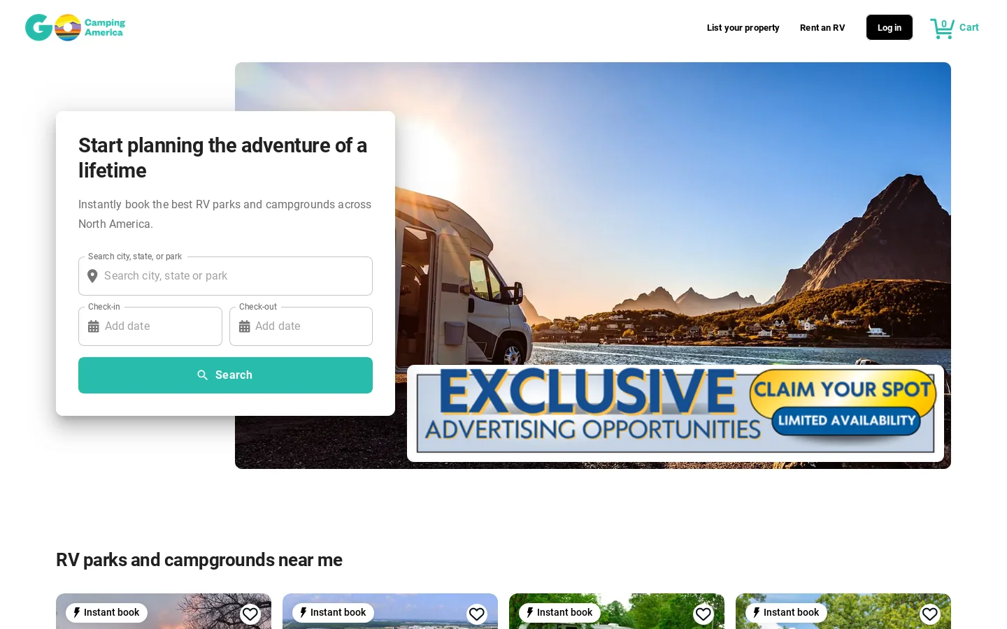 Go Camping America Homepage screenshot