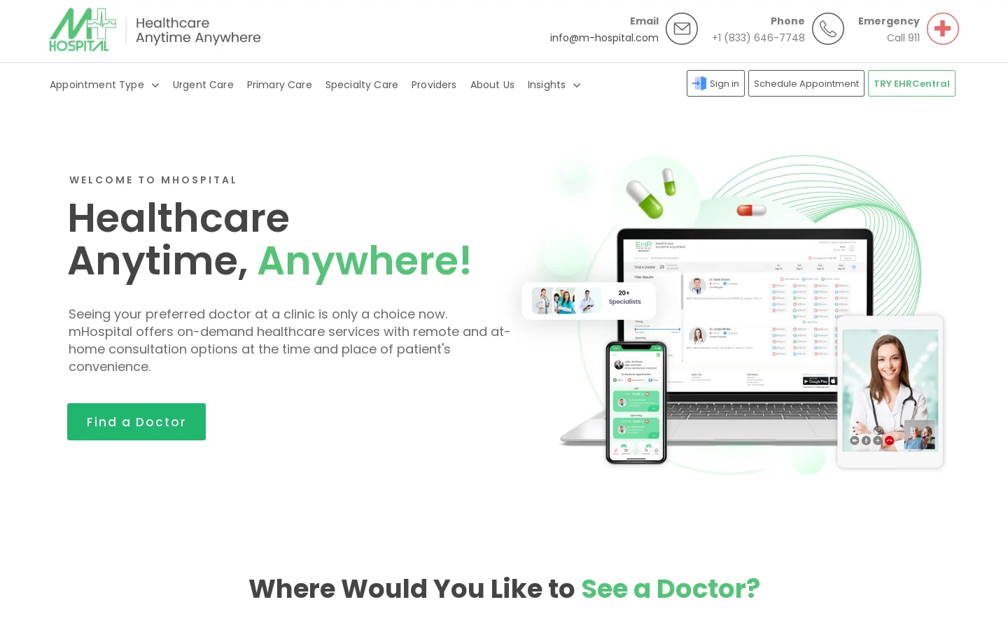 mHospital Homepage screenshot