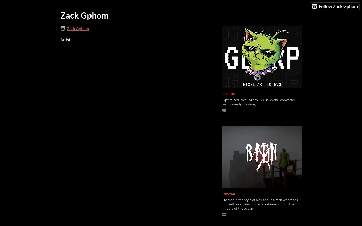 Zack Gphom Homepage screenshot