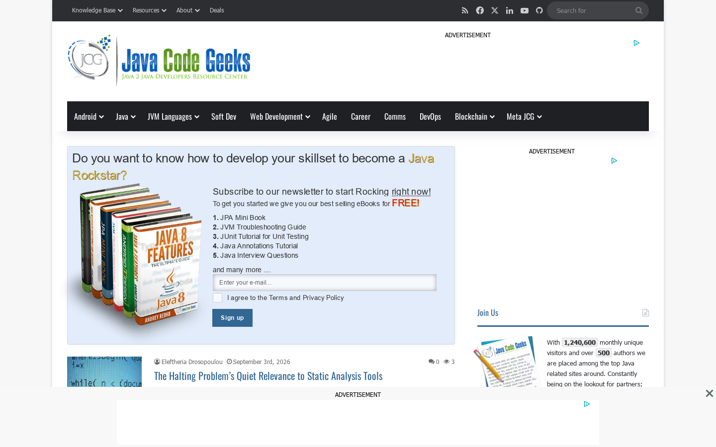 Java Programming, Learn Java Online with the Java Code Geeks - Java developers resource center - Java, Scala, Groovy, Android Homepage screenshot