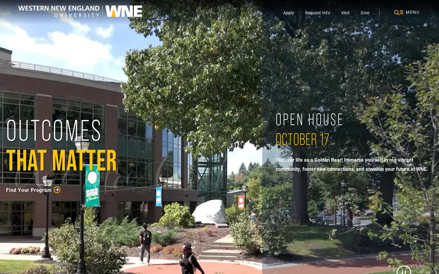 Western New England University | Springfield, MA Homepage screenshot