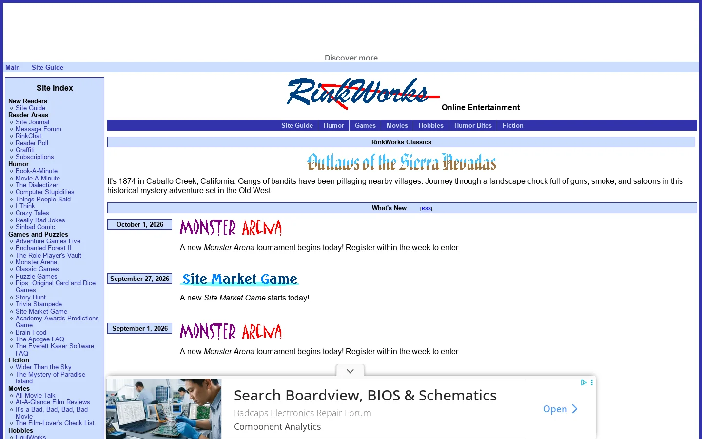RinkWorks Homepage screenshot
