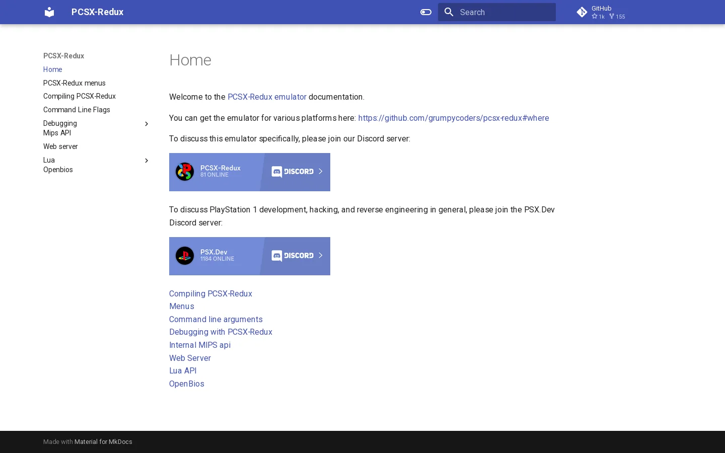 PCSX-Redux Homepage screenshot