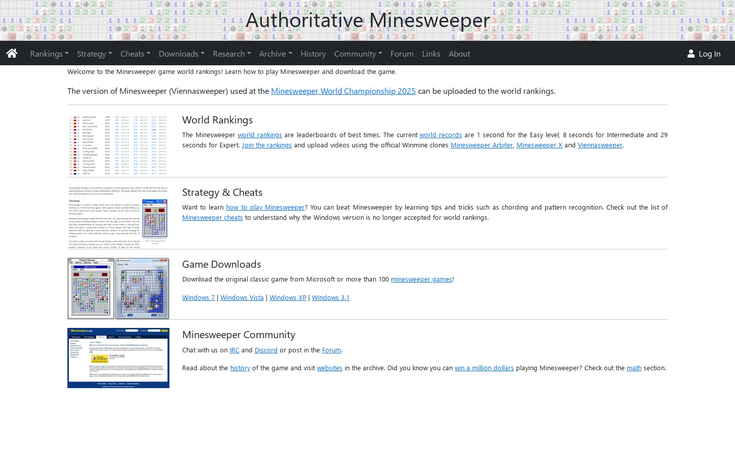 Authoritative Minesweeper Homepage screenshot
