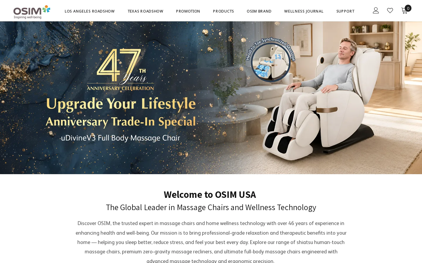 OSIM USA - Best Full Body Massage Chairs, Back & Foot Massagers Homepage screenshot