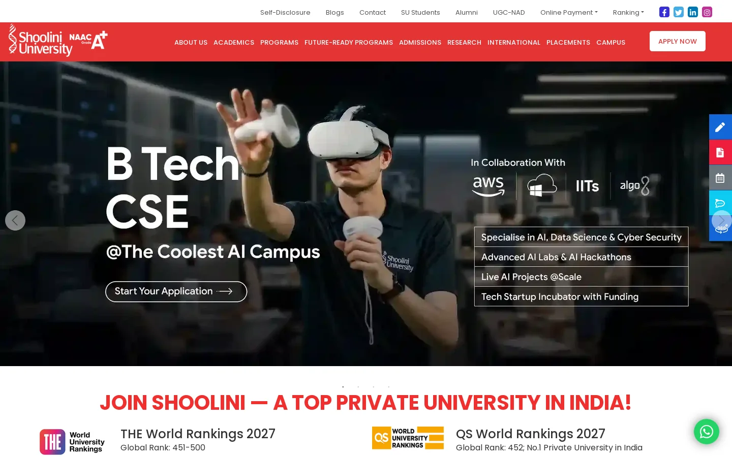 Shoolini University Homepage screenshot