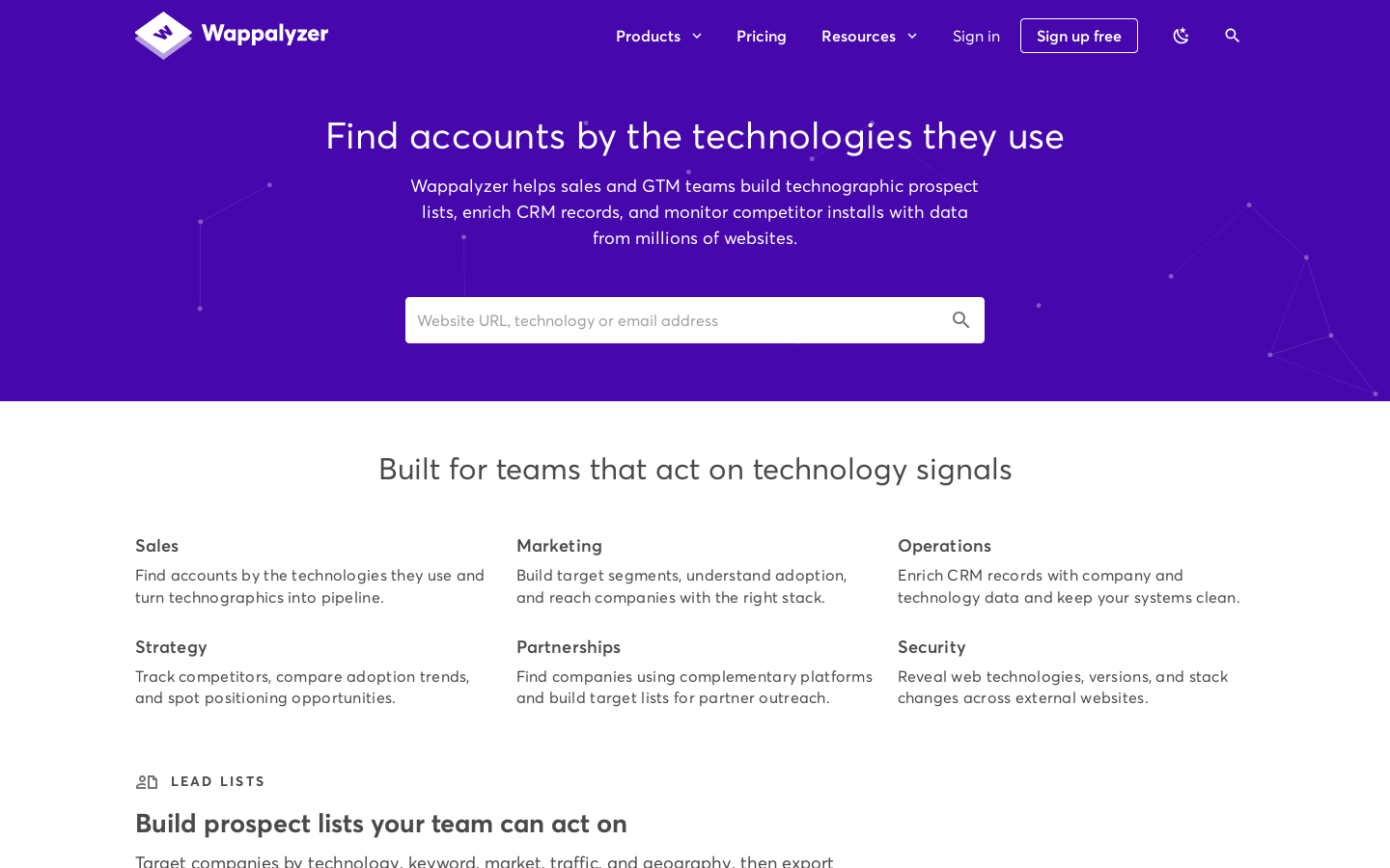 Wappalyzer Homepage screenshot