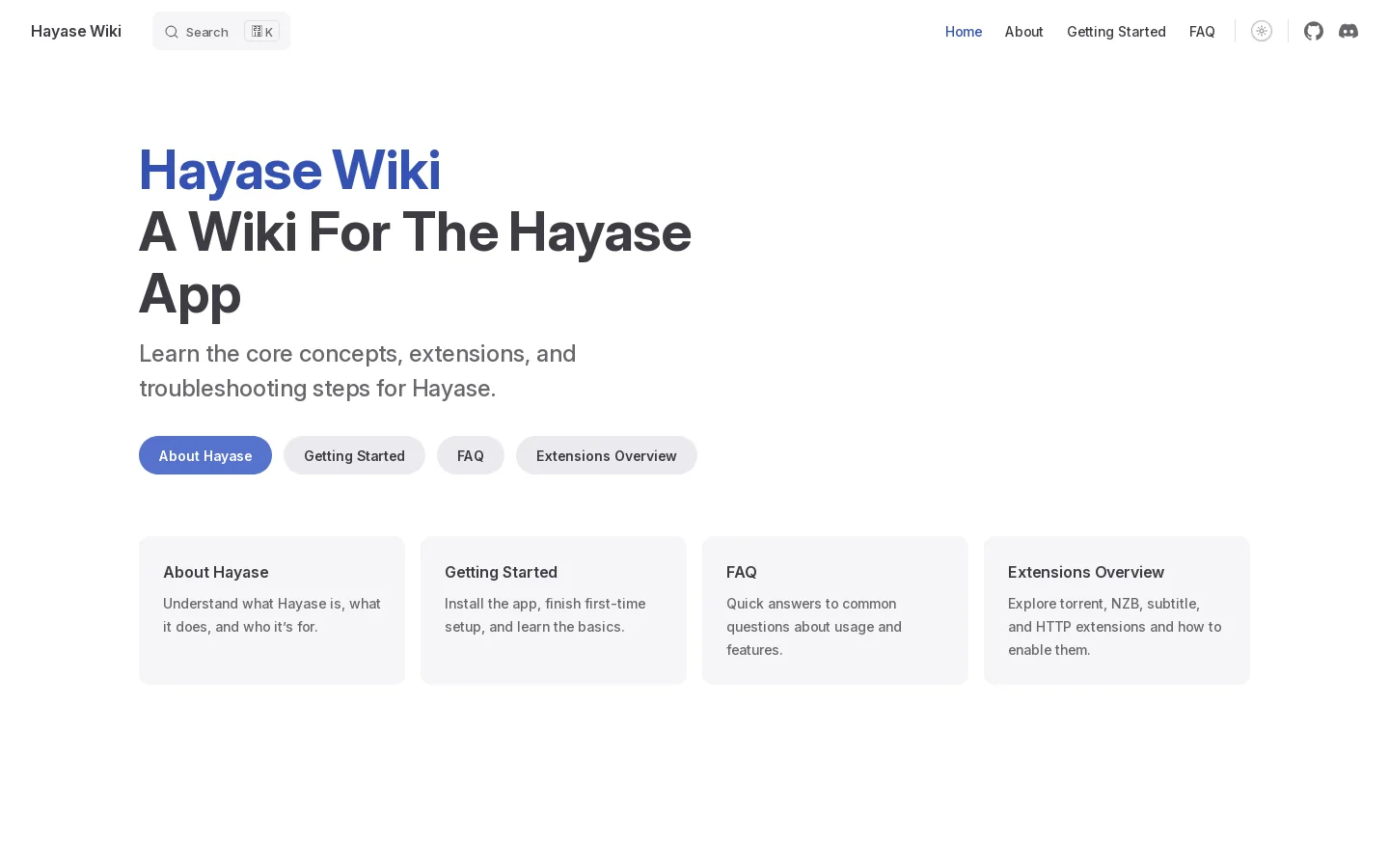 Hayase Wiki Homepage screenshot